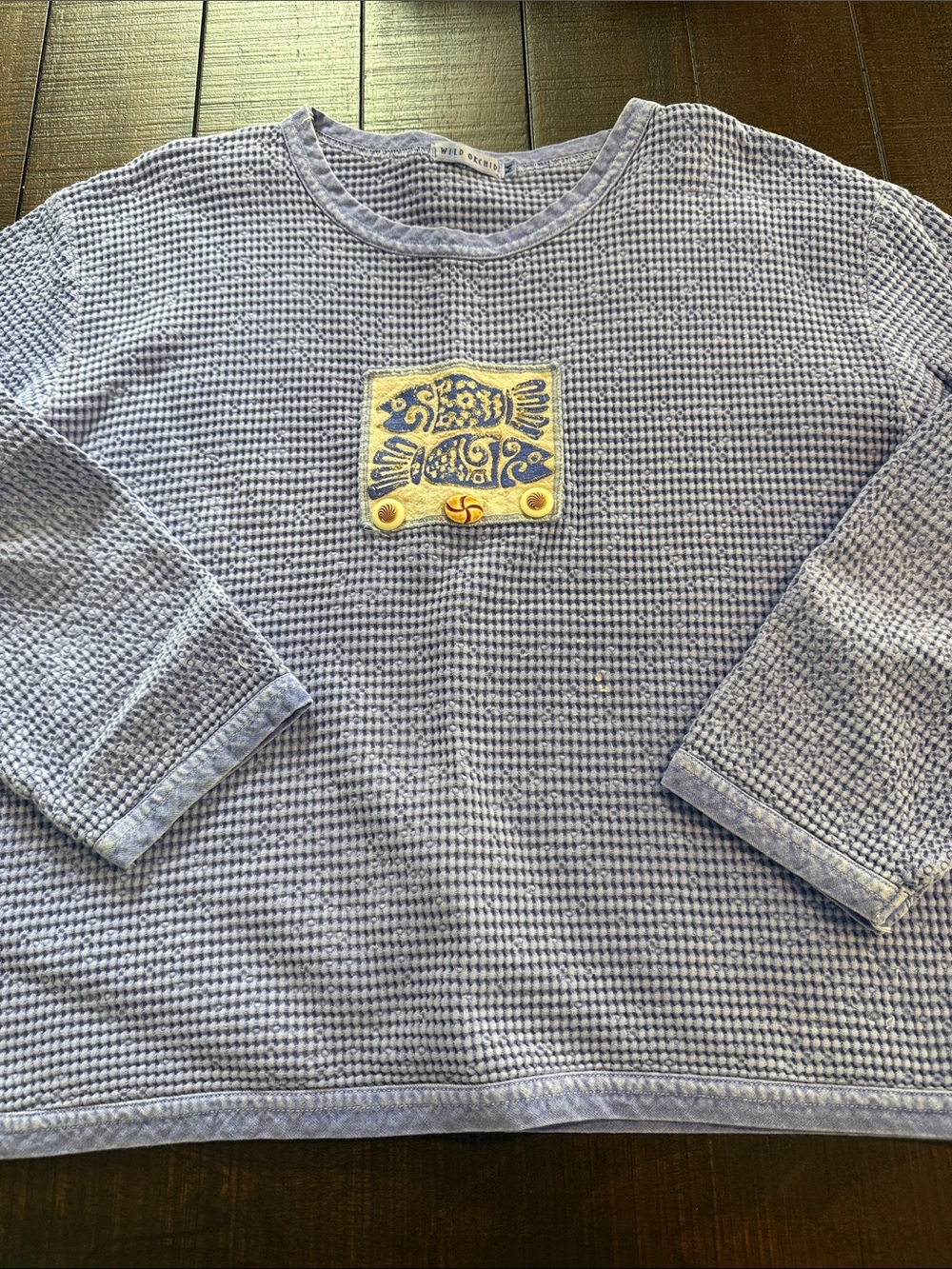 Blue/Purple Waffle Knit Women’sTop with Embroidered Patch size medium